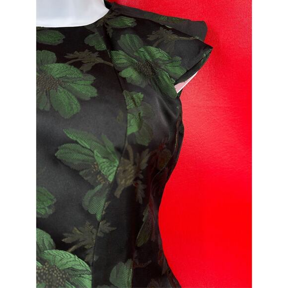 Alexander McQueen Brocade Black Green Cocktail Fit Flare Mini Dress Sz 38 US XS - Picture 4 of 16